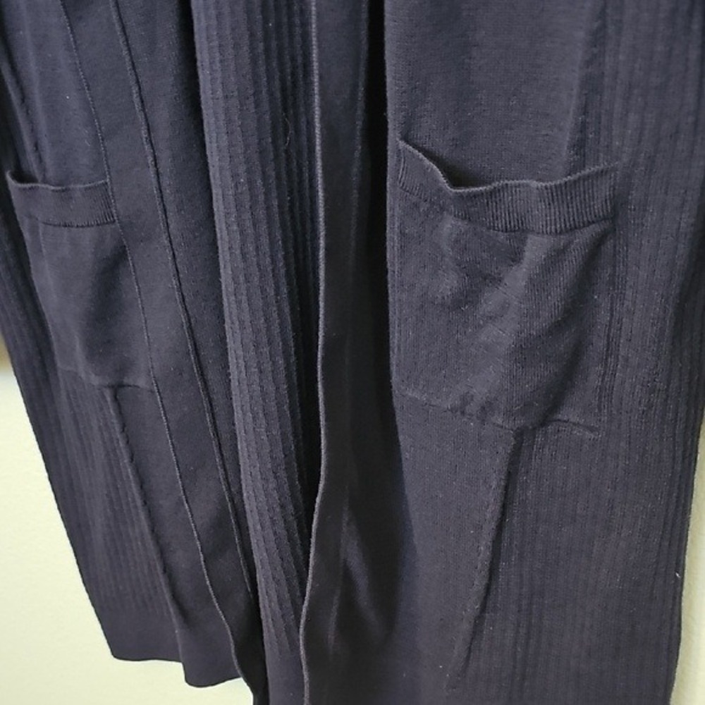 Talbots Classy Casual Ribbed Longline Navy Blue Open Front Pima Cardigan Large - Picture 5 of 8